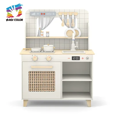 Modern Wooden Play Kitchen Center with Realistic Stove, Sink & Oven Plus Interactive Cooking Accessories W10C1002