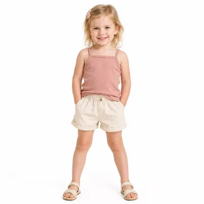 Hot Sale Premium Cotton Children Scallop Trim Spaghetti Strap Tank Top 3-14Y Solid Sleeveless Support ODM&OEM Fast Shipping