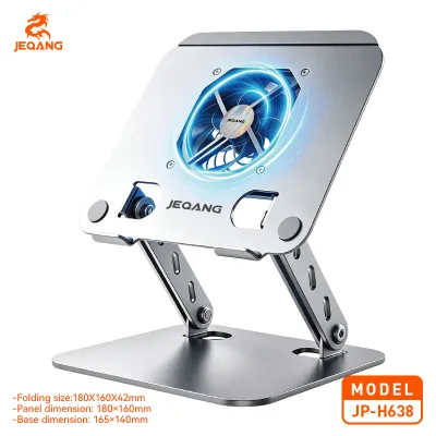 JEQANG JP-H638 Wholesale Metal Laptop Cooling Stand Portable Foldable Tablet PC Support High Speed Turbo Fan Anti-Slip