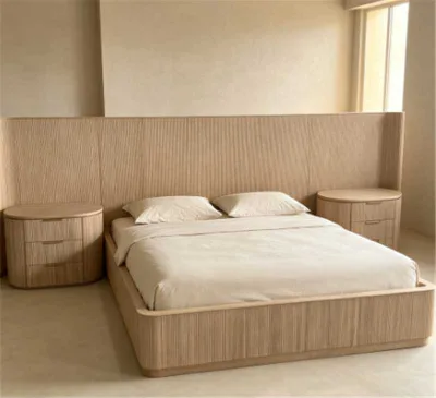 Custom Wholesale Solid Wood Modern Beds with Tailboard and Adjustable Height for Model Home Staging Packages