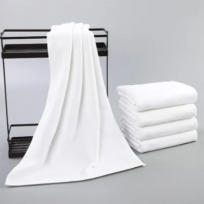 Heavy Weight White Hotel Bath Towel Thick Solid Cotton Fabric Strong Durability White Shower Towel for Hotel