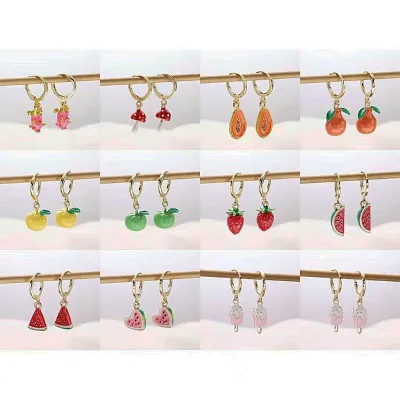 CH-CKE0559 Color fruit charms earring,Fashion enamel apples/strawberries/watermelons/pears/dragon fruit Pendant earring