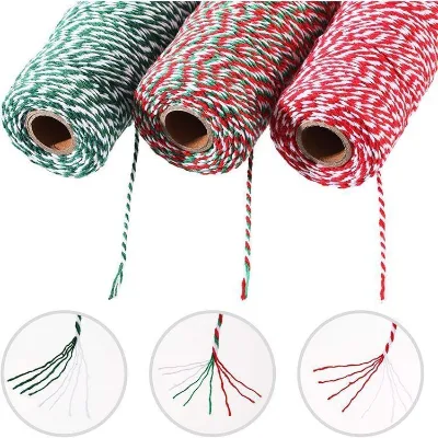 Zexiao Christmas Cotton Roll Multicolor 2mm*100m 95g Cylindrical Red Green Gift Wrap Packaging Line for Clothing Accessories