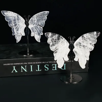 High Quality Natural Crystal Clear Quartz Butterfly Angel Wings Crystal Gemstone Carvings Hand Engraved for Home Decoration