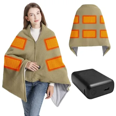 KSFJZF Winter Heated Blanket 20000mAh Power Bank 58x32 Inches Green/Gray Crystal Velvet Rapid Heating 3-Temperature Home