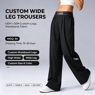 Wholesale Women Quick-Dry Breathable High-Waisted Active Bottoms Loose Versatile Solid Color Casual Wide-Leg Pants Elastic Waist