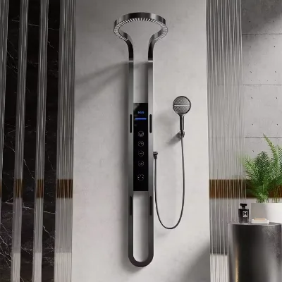 2026 New Arrival Product Sprinkler Massage Jet Spa Shower Douche Panel Led Multi-function Black Waterfall Shower Set