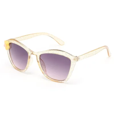 Glitter Transparent Champagne Kids Sunglasses Cute Yellow Flower Decoration UV400 Gradient Lens Toddler Girls Fashion Eyewear