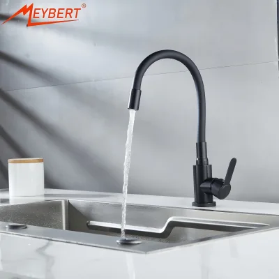 Stainless Steel Modern Kitchen Sink Faucet Ceramic Flexible Neck Deck Mounted Single Handle Hot/Cold Water Tap for Hospitals