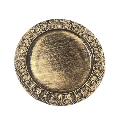 High Quality Vintage European Style 13-Inch Retro Gold round Plastic Dishes Eco-Friendly Plates for Parties and Weddings