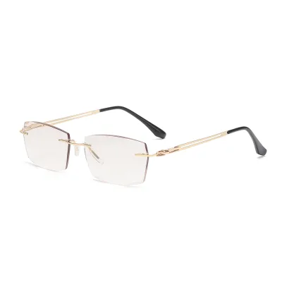 RTS Rectangle Rimless Anti-Blue Light Glasses with Metal Temples and PC Lenses Multi-color for Unisex