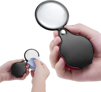 Black Folding PU Leather Case Pocket Magnifier 50MM 60 mm Pocket Plastic Mini Magnifying Glass for Kids