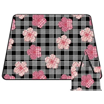 Custom Eco-friendly Oxford Portable Foldable Quilted Picnic Mat Tote Hibiscus Pattern Dirt-Resistant Easy Wipe Outdoor Park