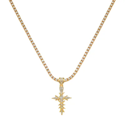 Europe and the United States Cross-border New Tennis Chain Full Zircon Men's Hip-hop Style Personality Thorn Cross Pendant Neck