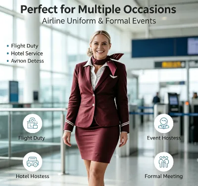 Women Complete Air Stewardess Uniform Set Professional Flight Attendant Suit Blazer Skirt Scarf Custom Hostess Work Outfit