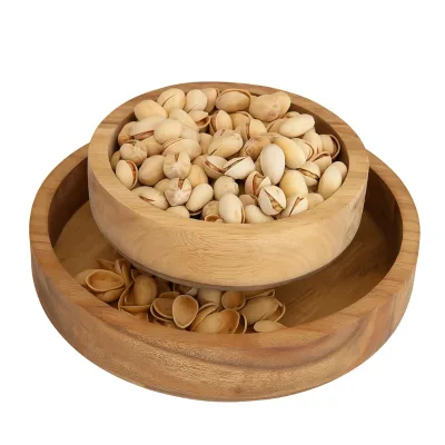Acacia Wood Snack & Pistachio Double Dish Nut Bowl with Shell Storage for Nuts, Snacks, and Appetizers