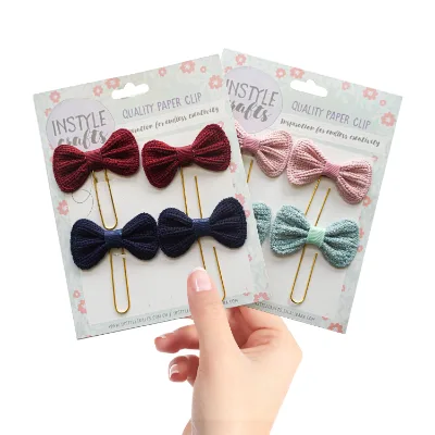 Multi Color Hand Knit Bow Planner Clips Fall & Winter Planner Paper Clip for Journal or Book