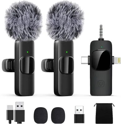 K15 Mini Mic Noise Reduction Wireless Lavalier Recording Lapel Microphone Podcast 3 in 1 Microphone for Liverstreaming Vlog