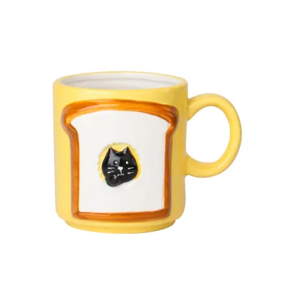 High-value Japanese-style Cartoon Ceramic Bread cat Mug Cute Toast & Bread Milk Oatmeal Cup Creative Breakfast Water Cup