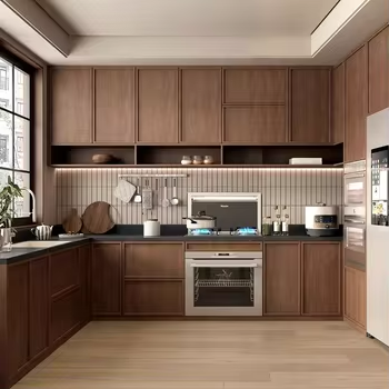 New Design Customized Solid Oak Modern Eco-Friendly Bedroom Kitchen Furniture MDF Glass Door Swing Wardrobe Kitchen Cabinet