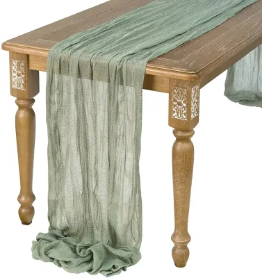 Large 90*300cm Luxury Crinkle Gauze Cheese Cloth Knitted and Woven Printed Table Runner for Party Wedding Christmas Dinner