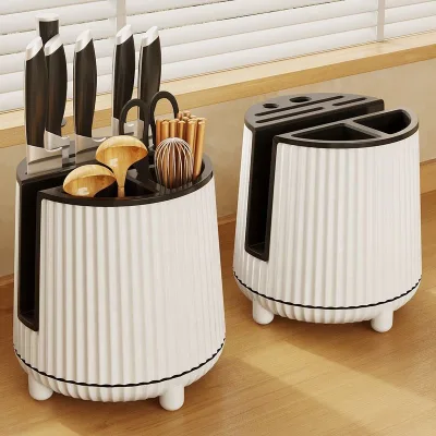 Rotating Knife Holder Utensil Holder Cutlery Spoon Chopsticks Fork Storage Holder Organizer Multifunctional Kitchen Storage
