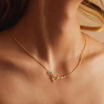 Handmade Personalized Name Necklace with Birthstone Fashion Pendant for Women Christmas & Wedding Gift