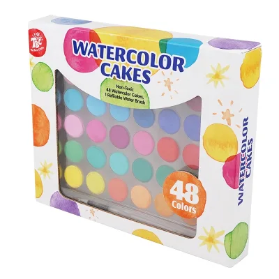 Education 48 Portable Travel Water Color Paint Set  Water Color Vibrant Color With Painting Brush for Children Beginner Painting