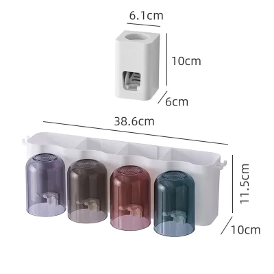Four-piece Set Toothpaste Dispenser and Toothbrush Holder with Eco-Friendly PP+PS Material