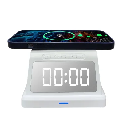 2 in 1 Wireless Charger Alarm Clock Phone Charging 15W Fast Charger Desktop /Bedroom Portable Charger