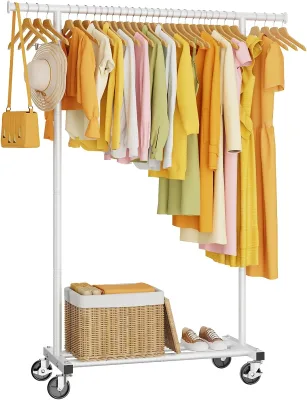 Simple Single-Pole Clothes Hanger with Wheels Garment Coat Rack Clothes Hanging Bottom Shoe Racks for Living Room Bedroom