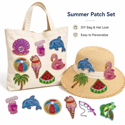 Personalized Summer Sequin Embroidered Patch Set for DIY Hats Tote Bags Beach Party Gift Packs Wholesale Supplier