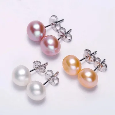 6.5-7mm 925 Silver Freshwater Pearl Earrings in China Wholesale Flat Back Pearl Studs