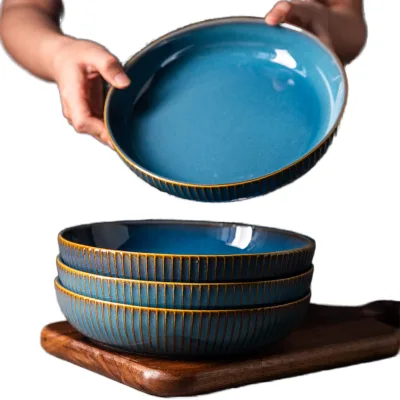 Ceramic Pasta Salad Bowl Plate Set of 4 Deep Plates 21cm Mother's Day Gift Blue