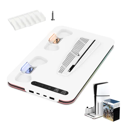 Multifunction Cooling Stand RGB Lighting Charging Port Vertical Stand Base Dock With 4 USB Charging Port for PS5/PRO/SLIM
