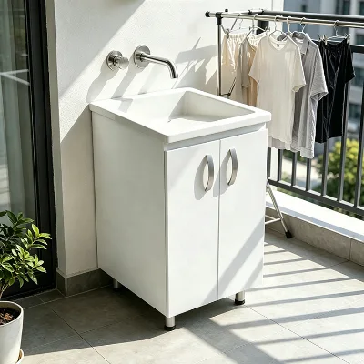 Modern Rectangular Artificial Stone White Bathroom Above Counter Mounted Laundry Sink