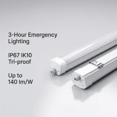 LED Linear Tri-proof Light 4ft 1200mm 40W IP67 IK10 Waterproof Emergency Battery Backup 120lm/W 3000K-6000K Linkable Industrial