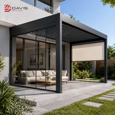 Automatic Waterproof Windproof Smart Pavilion Aluminum Alloy Electric Sunshade with Easy Assembly for Villa & Garden