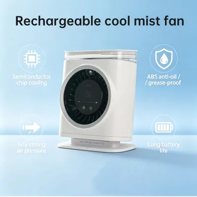 White Custom Table Water Mist Fan with Spray Cooling Humidifier Electric USB Powered Outdoor Household Portable