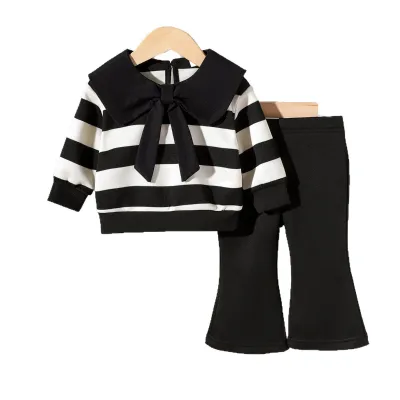 Striped Casual Pullover Sweatshirt Cotton Corduroy Thickened Soft Treatment New Bell-bottom Foreign Trade INS for Set Black