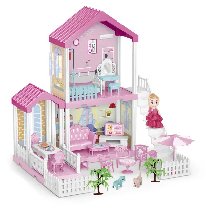Girls Educational DIY Doll House Furniture with ABS Plastic Model & Mini Toys for Pretend Play Cartoon Style Ages 5-14+