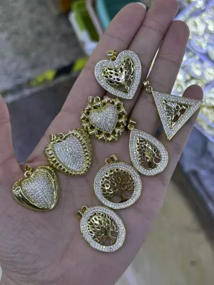 Tiny Little Cubic Zirconia Charms Engagement Gifts Heart Pendant Necklace Diy -out Tree of Life Charms 18k Gold Plated