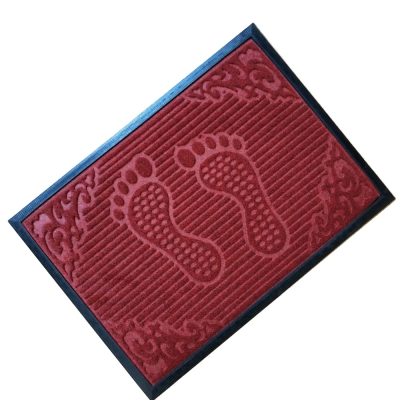 Red Foot Embossed Velour Polyester Floor Mat Rubber Doormat