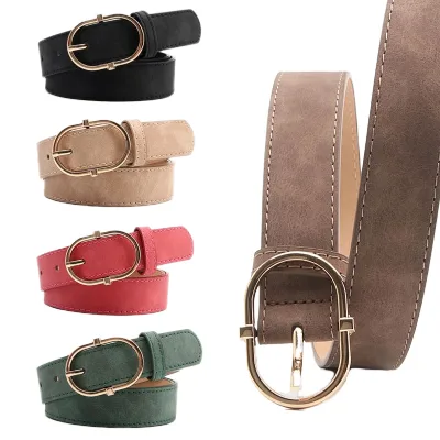 Yazan Women's Casual Stylish Gold Faux Leather Chain Belt Rounded Pin Alloy Buckle Fashionable Other 2.8CM Width 106CM Length