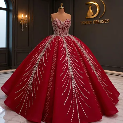 Luxury Modern Glitter Party Dress Women's Off-Shoulder Sweetheart Neckline Floor-Length Beaded Embroidery Ball Gown