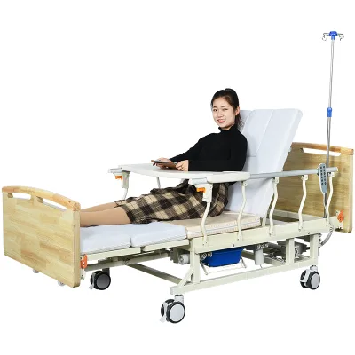 Half-reversible Wooden Headboard Multi Function Adjustable Electric Nursing Medical Hospital Bed with Toliet