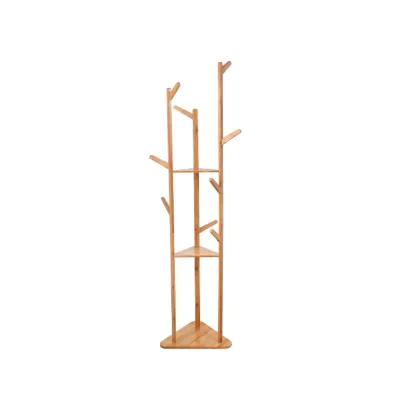 Eco Go Bamboo Coat Rack Tree Cloth Hanger 9 Hooks 3-layer Shelf Stand Hallway Living Room for Hat,Clothes