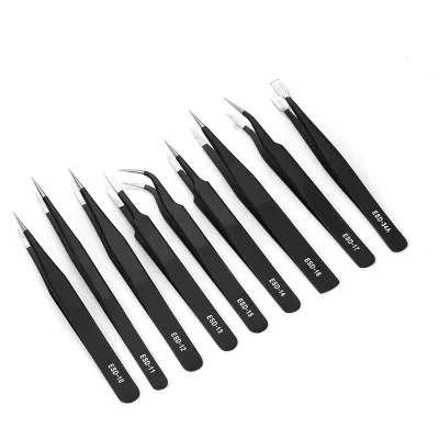9 in 1 Stainless Steel Precision Antistatic Tweezers Set Repair Tools Professional Electronic Tweezers