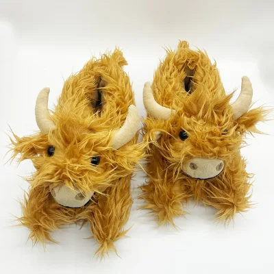 Highland Cattle Slippers Women Scottish Cow Slipper Cartoon Animal Plush Slides Yaks Home Shoes Men Flat Silent Floor Flip Flops