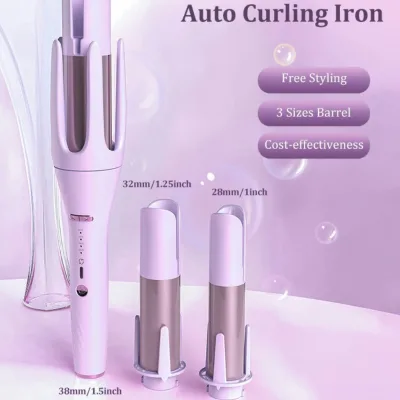 2025 New Released Electric Portable Interchangeable 3 Sizes Rotating Curler No Hair Stuck Long-lasting Automatic Curling Iron